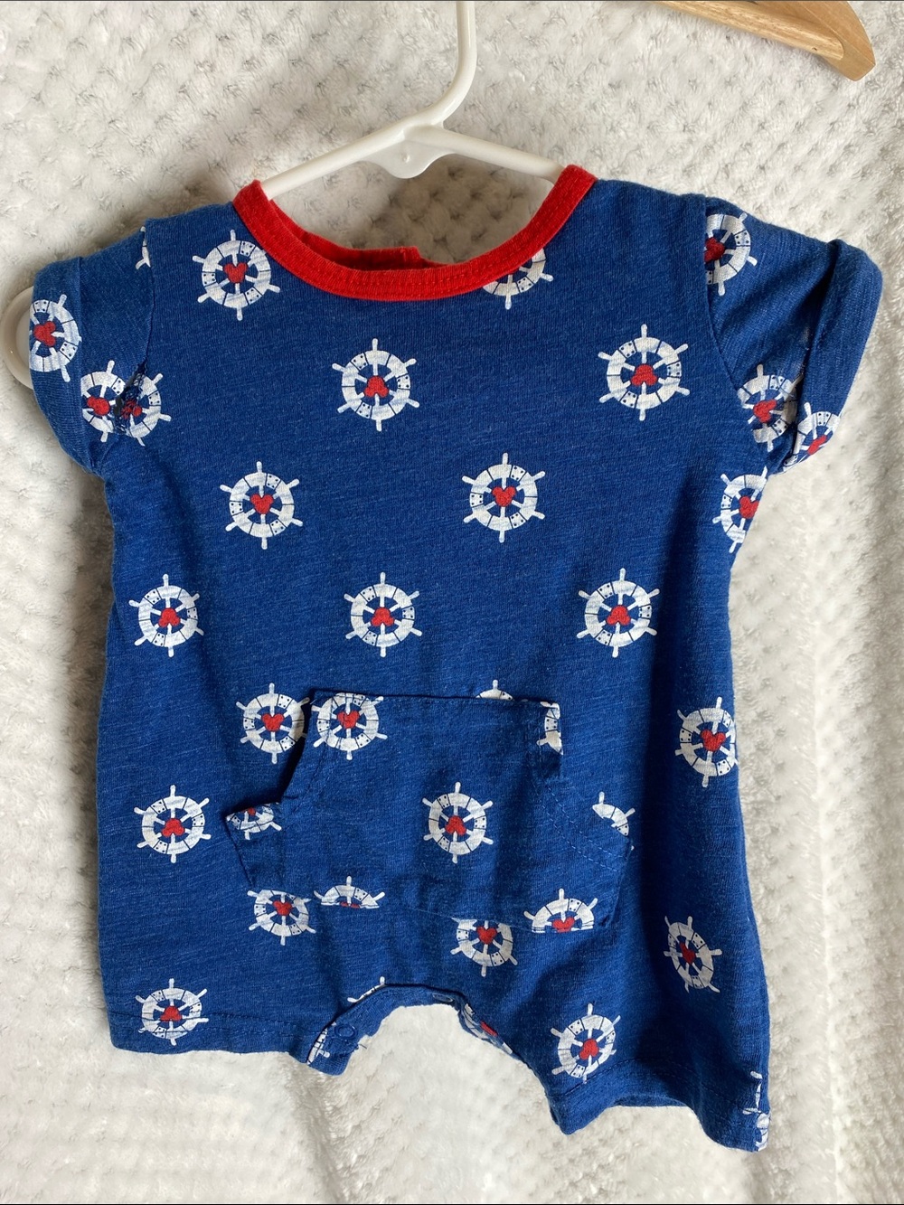 Disney Baby Blue Romper with Red and White Nautical Print